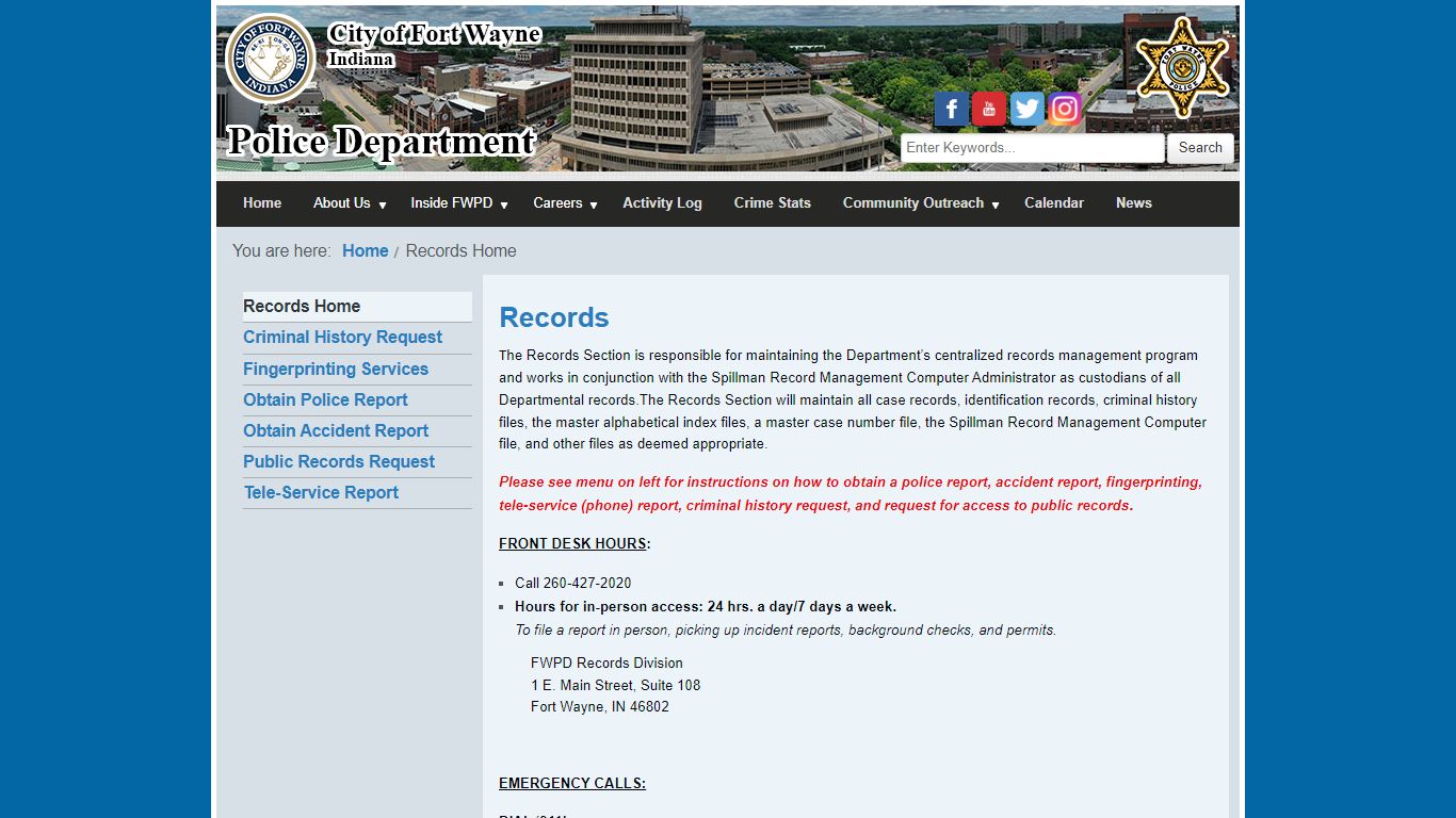 Records Home - Fort Wayne Police Department