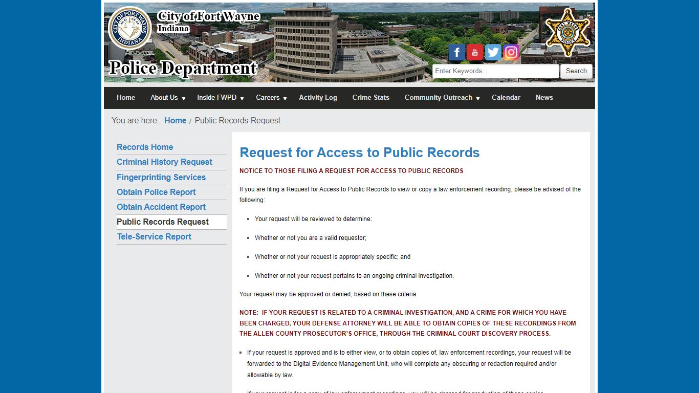 Public Records Request - Fort Wayne Police Department