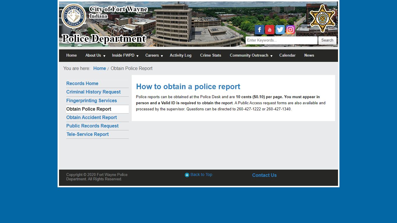 Obtain Police Report - Fort Wayne Police Department